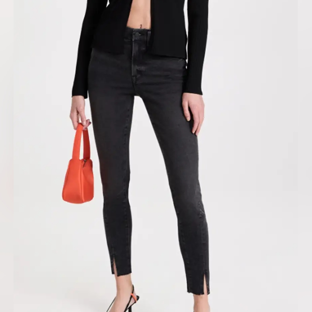 Good American Good Legs Twisted Slit Jeans Black Wash Skinny High Rise Sz 27 NWT